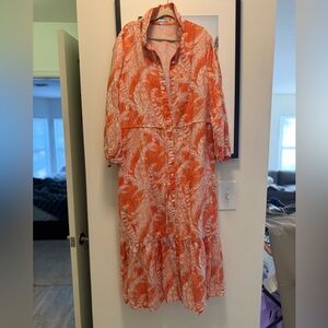 J. McLaughlin Long floral Orange and White Button-Up Dress